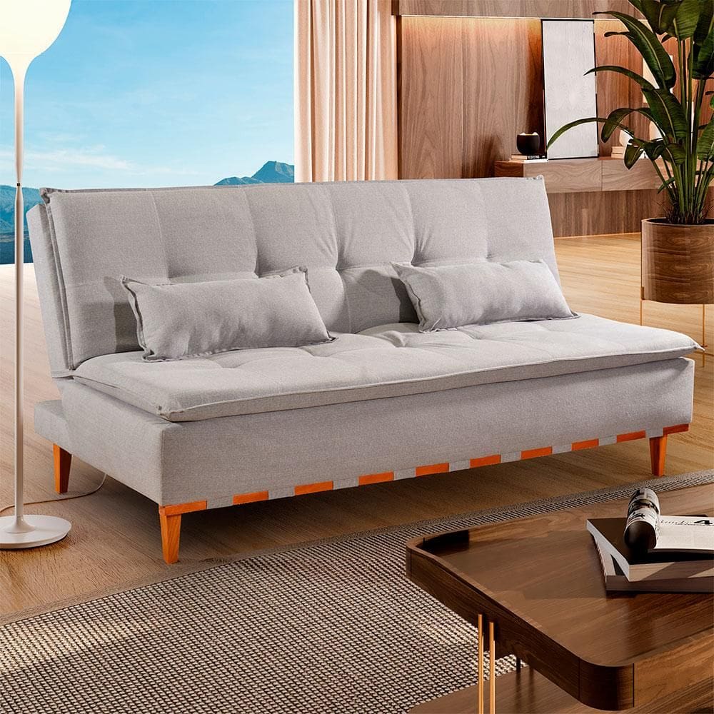 Sofá-Cama Casal 3 Lugares Nice Linho Cinza 207 cm