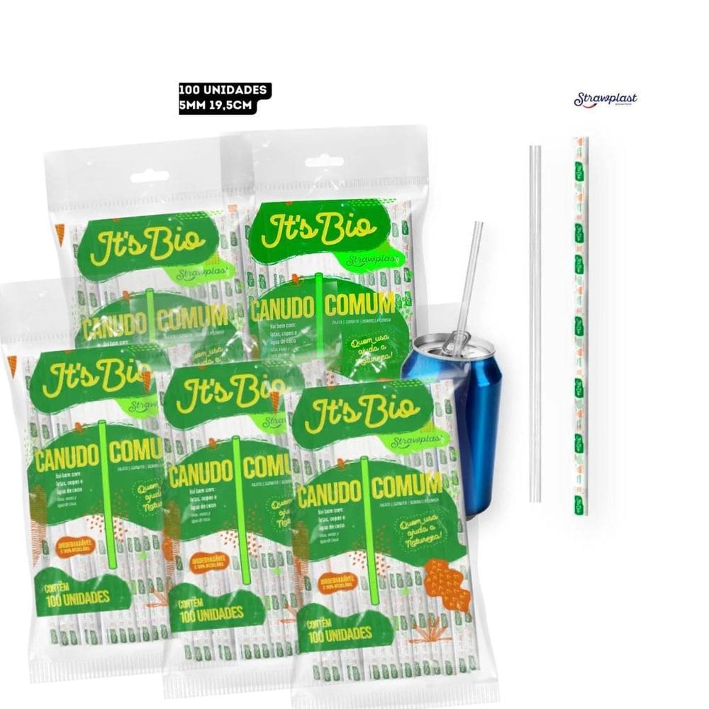Kit 5 Canudo Bebidas Sucos It`S Bio Biodegradável 500Un