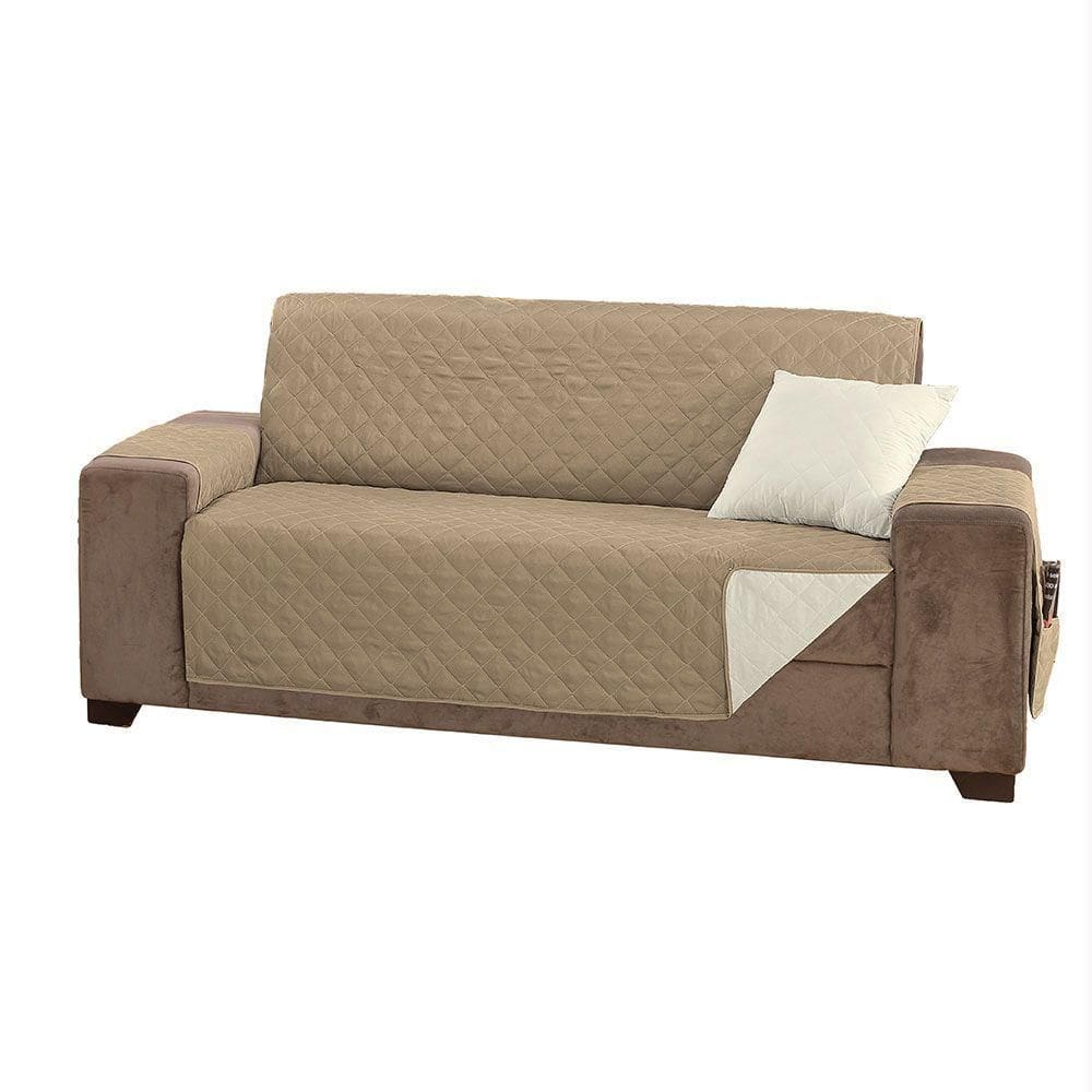Protetor De Sofá King 3 Lugares Manu 100% Poliéster Cor:cáquipalha