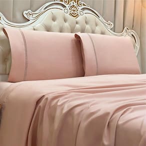 Jogo de Cama Lençol Stella Casal 4 Peças Percal 300 Fios Ponto Infinito Macio - Rosê