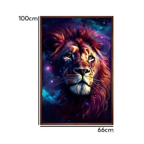 Quadro Leão Judá Estrelas Universo Moldura Cx Alta 100x66 Titulo Moldura Madeira