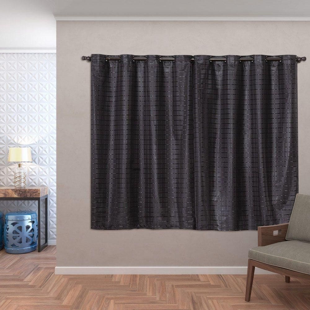 Cortina Blackout Pvc Com Tecido Voil Xadrez 2,00 M X 1,40 M - Preto