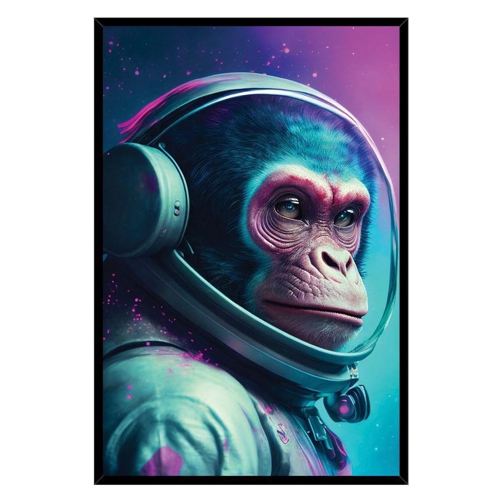 Quadro Astronauta Macaco Moldura Cx Alta 100x66cm Titulo Moldura Preta
