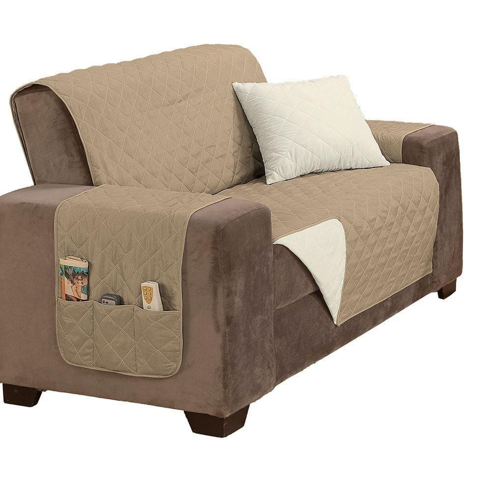 Protetor De Sofá King 2 Lugares Manu 100% Poliéster Cor:cáquipalha