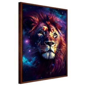 Quadro Decorativo Leão Judá Estrelas Universo Cx Alta 40x60 Título Moldura Madeira