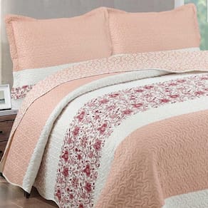 Kit Cobre Leito Colcha Daily Queen 3 Peças Dupla Face Estampado Floral - Talita Salmão
