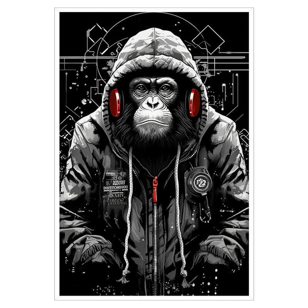 Quadro Decorativo Macaco Estiloso Moldura Cx Alta 40x60 Titulos Moldura Branca