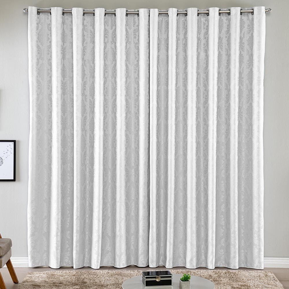Cortina Turin Jacquard Semiblackout Floral 2,00x1,70m Para Sala Quarto Varão 2m Ilhóses - Branco