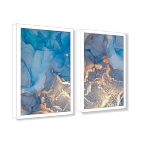 Quadro Decorativo Caixa Alta 2 Un 40x60 Mármore Aurora Azul Titulo Moldura Branca