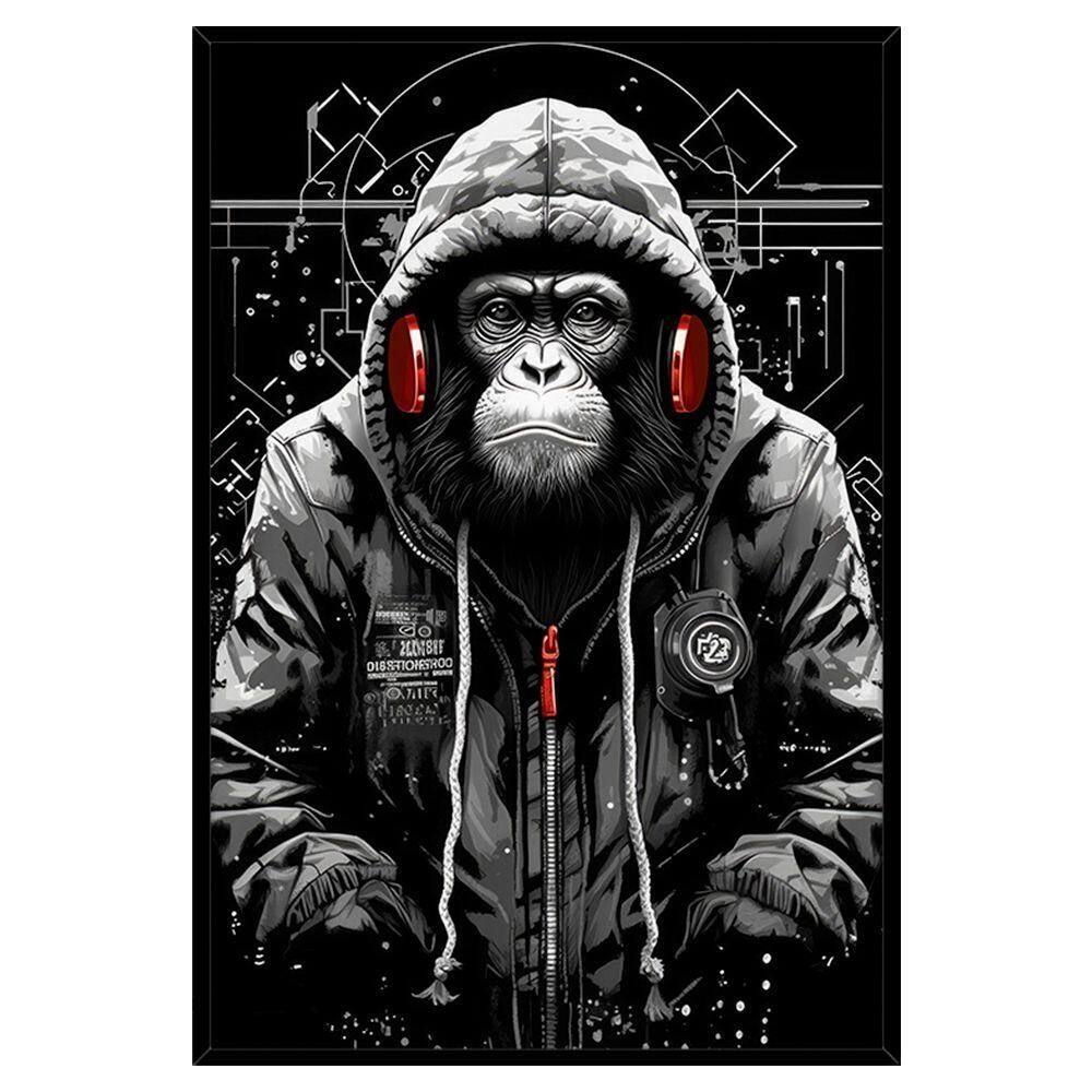 Quadro Decorativo Macaco Estiloso Moldura Cx Alta 40x60 Titulos Moldura Preta
