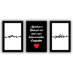 Kit Placas Quadros Decorativos 3pçs 20x30 Deus Amor Gratidão