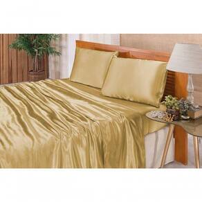 Jogo De Cama Lençol Cetim Queen Romantic 04 Peças - Dourado