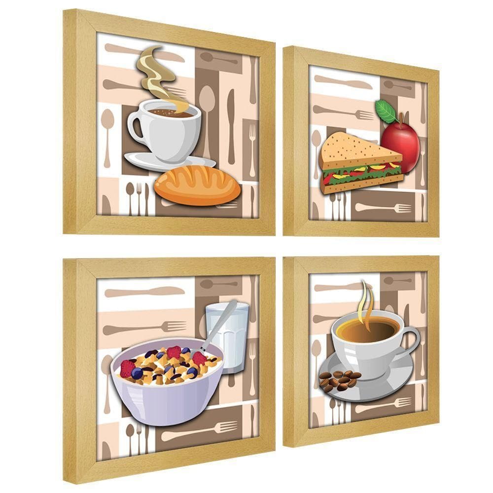 Quadro Decorativo 20X20Cm Kit 4Un Titulos Moldura Marfim