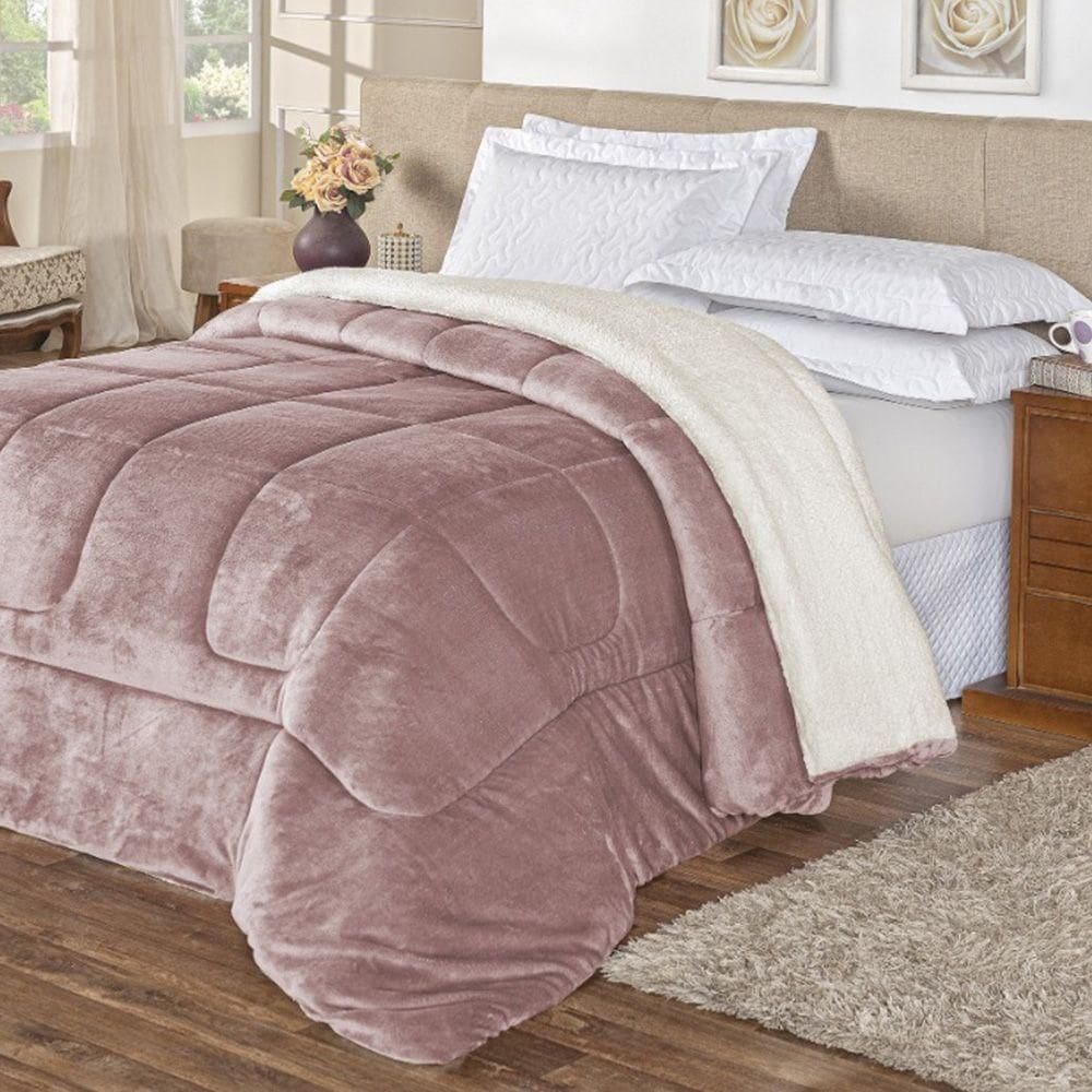 Coberdrom Pele De Carneiro Sherpa Everest King 01 Peça -rosê