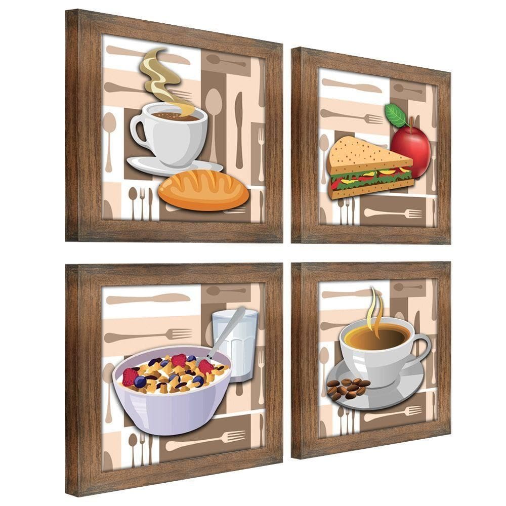 Quadro Decorativo 20X20Cm Kit 4Un Titulos Moldura Ypê