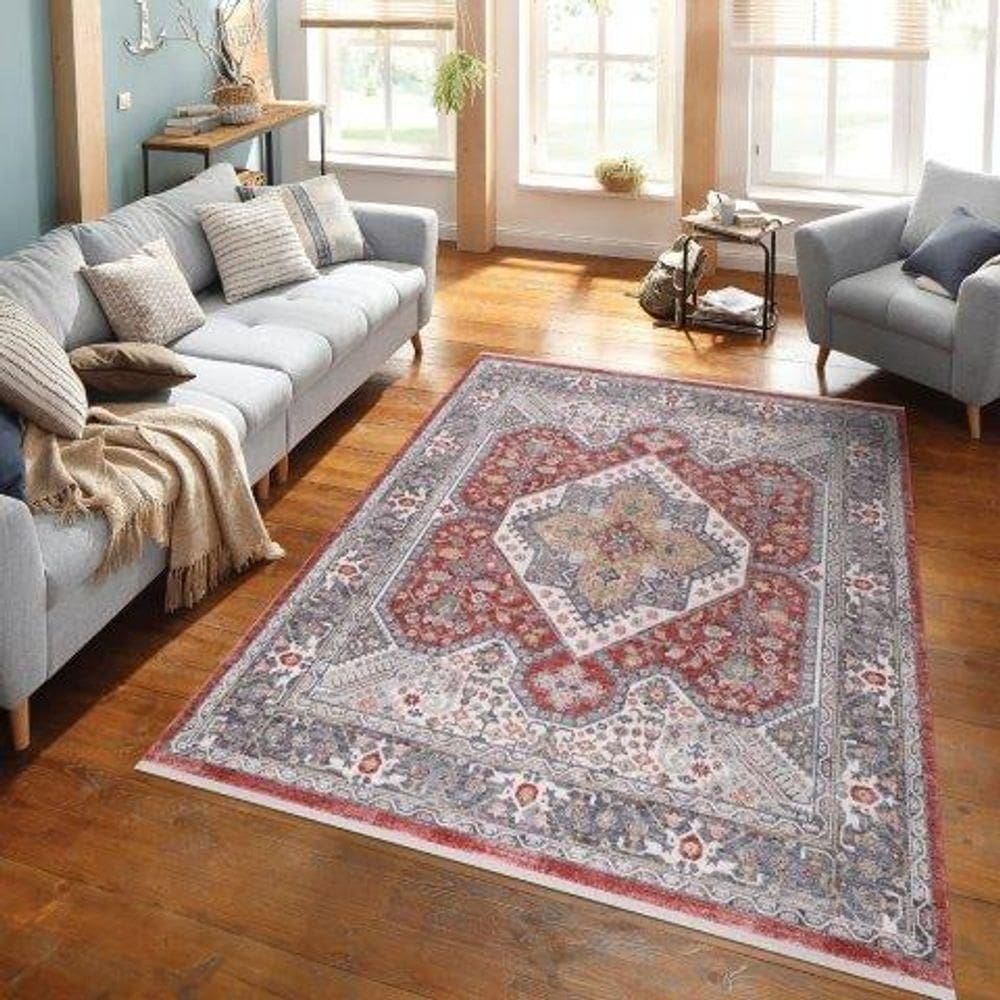 Tapete Turco Para Sala Coliseo 05 -300 X 400Cm Cinza E Vermelho