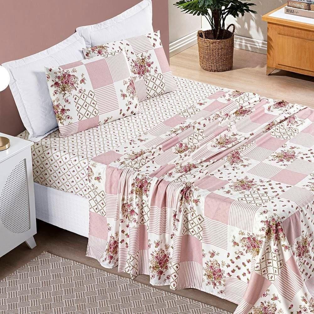 Jogo De Cama Lençol Bouti Estampado King 04 Peças - Rosa Matura