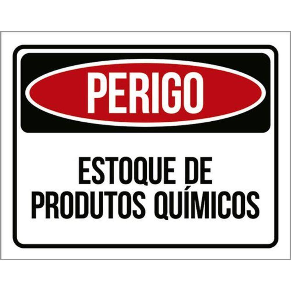 Kit 3 Placas Sinalização - Perigo Estoque Produtos Químicos