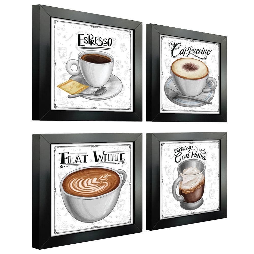 Quadro Decorativo Café Expresso Padaria Cozinha 12X12Cm 2 Título Moldura Preta