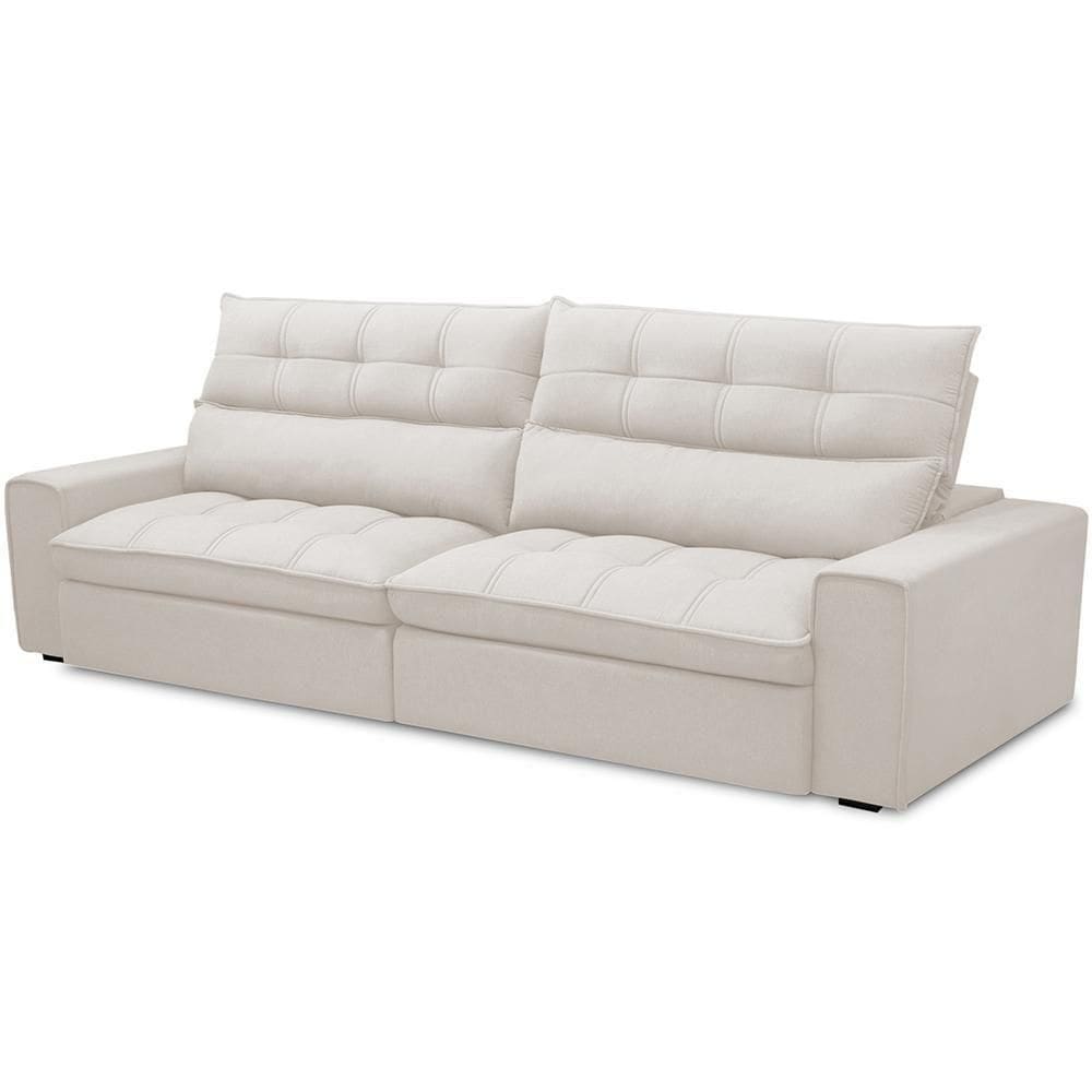 Sofá Retrátil Reclinável Para Sala De Estar Living 290cm Dimas F04 Bouclê Cru