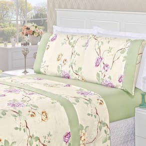 Jogo De Cama Estampado Micropercal 200 Fios Naturale Solteiro 03 Peças - Belle