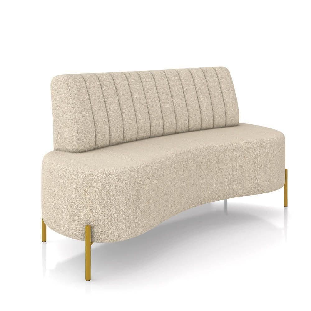 Sofá 2 Lugares Living 160cm Pé Ferro Dourado Maraú Bouclê Creme K01 - D\`rossi