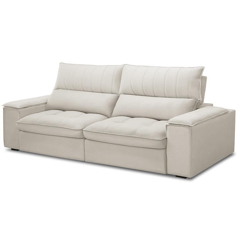 Sofá Retrátil Reclinável Living 250cm Nápoles F04 Veludo Bege