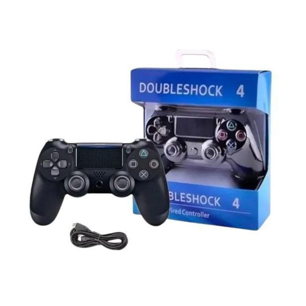 Controle PS4 Com Fio 2m Joystick Pc Vibração Preto