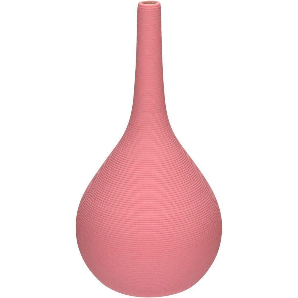 Vaso Decorativo Enfiete Casa Aparador Garrafa Home&co Cerâmica 29x15x15cm Rosa