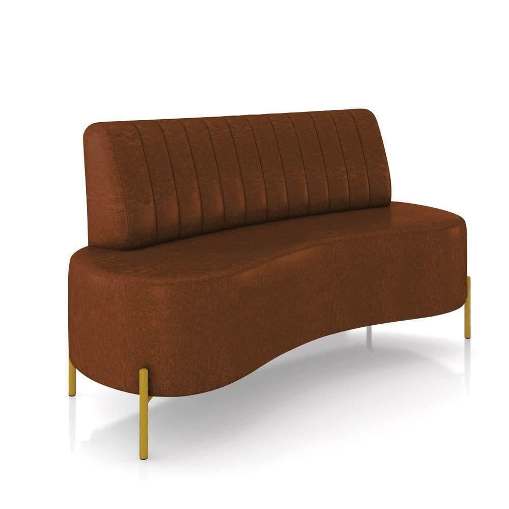 Sofá 2 Lugares Living 135cm Pé Ferro Dourado Maraú Sint Pu Marrom K01 - D\`rossi