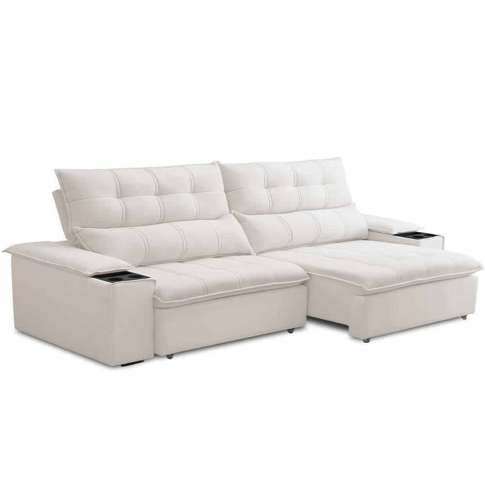 Sofá Retrátil Reclinável Living 230cm ártico F04 Bouclê Cru