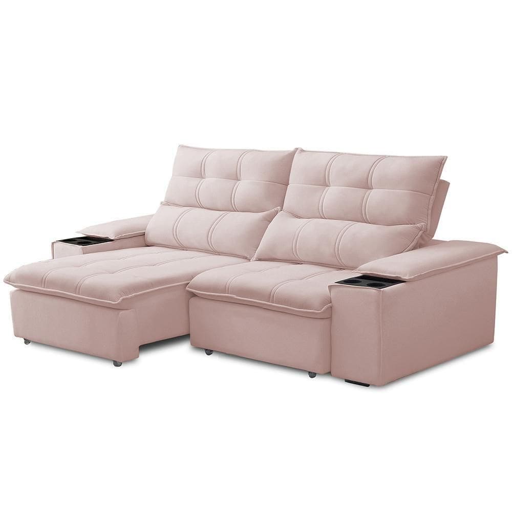 Sofá Retrátil Reclinável Living 210cm ártico F04 Veludo Rosê