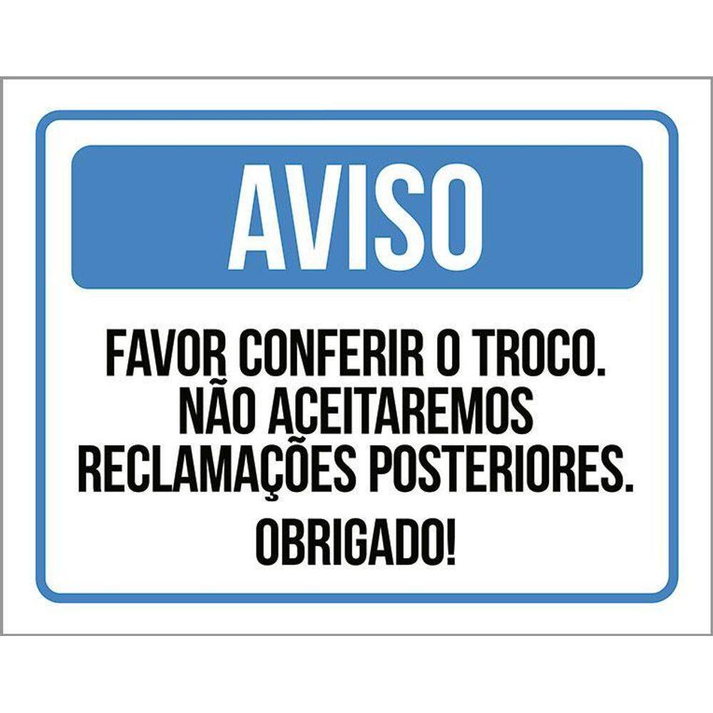 Placa Favor Conferir O Troco Não Aceitaremos 36X46