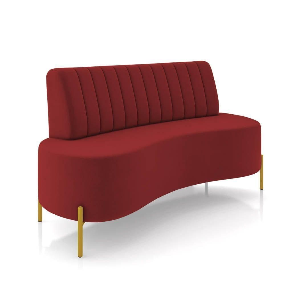 Sofá 2 Lugares Living 160cm Pé Ferro Dourado Maraú Veludo Vermelho K01 - D\`rossi