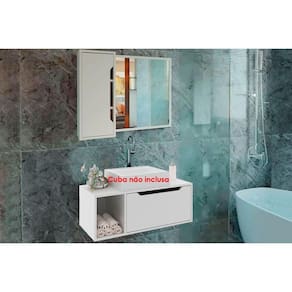 Conjunto de Banheiro Balcão Suspenso BN3644 e Balcão c/ Rodízios BN3643 80cm e Armário c/ Espelho BN3645 80cm Branco - Tecno Mobili