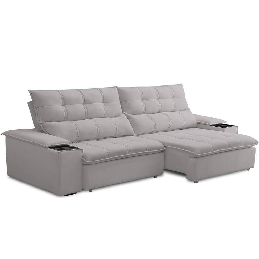 Sofá Retrátil Reclinável Living 230cm ártico F04 Veludo Cinza