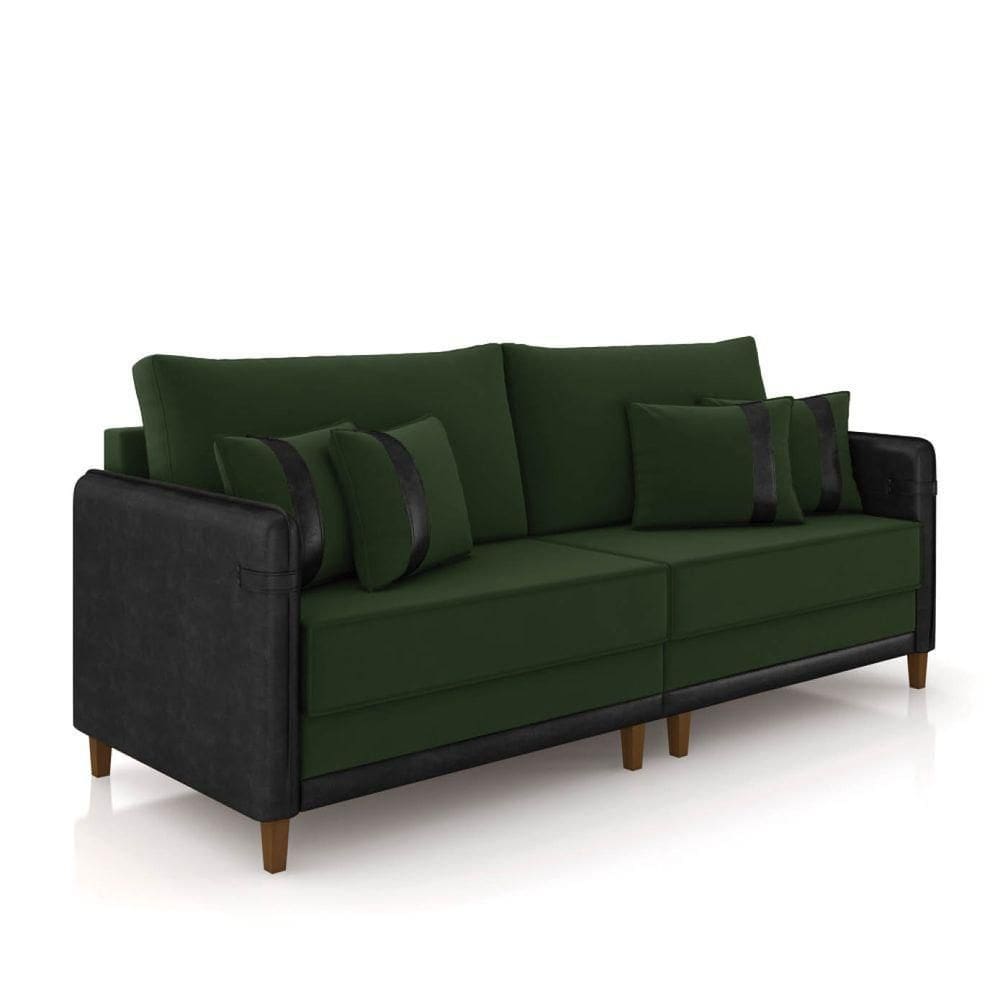 Sofá 2 Lugares Living 172cm Pé Madeira Valença Pto/veludo Verde K01 - D\`rossi