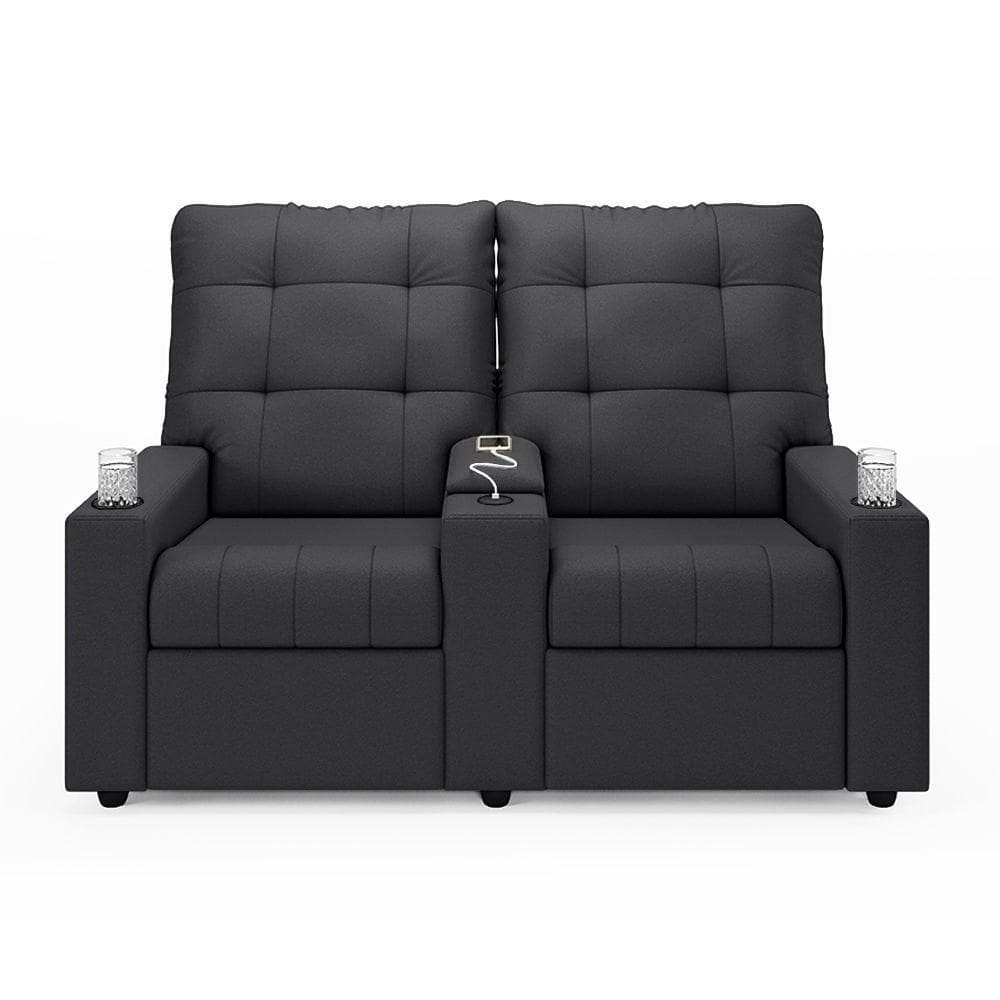 Poltrona Reclinável Para Cinema Parma 2 Lugares Baú Usb Veludo Fh1 - D\\`rossi Cor Preto