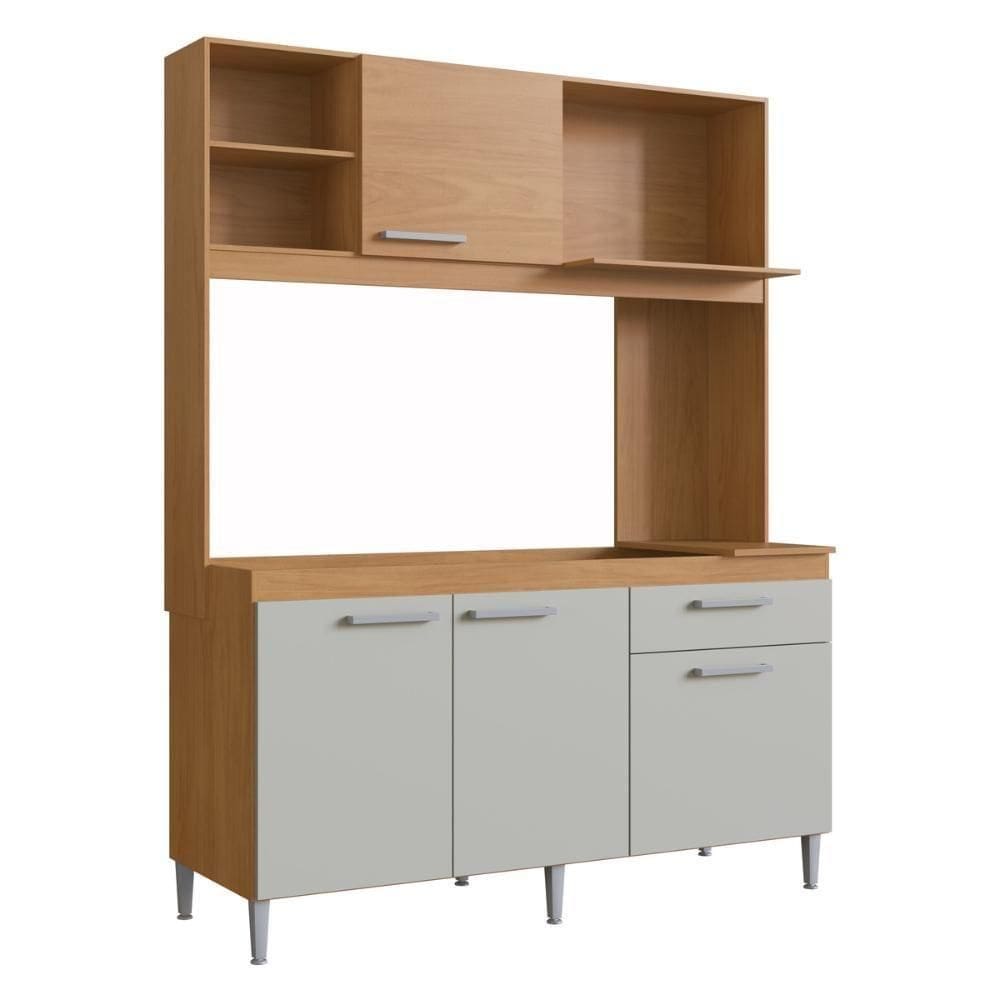 Armário De Cozinha Compacta 151,5cm 4 Portas 1 Gaveta Gabinete Pia CR20284 Nature/off White