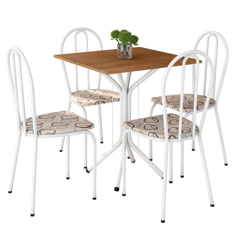 Kit Mesa De Jantar Thaisa 67,5cm Com 04 Cadeiras Texas Cedro Ferro Branco - Pallazio
