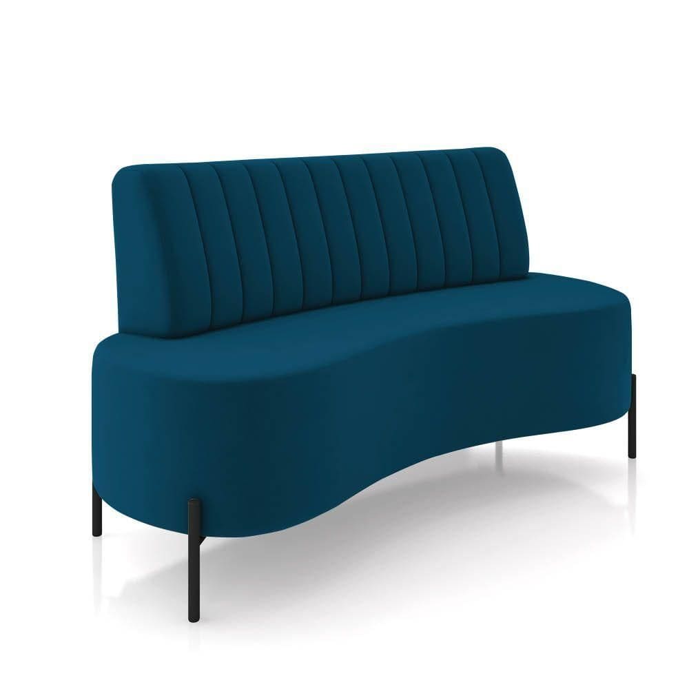 Sofá 2 Lugares Living 160cm Pé Ferro Pto Maraú Veludo Azul Marinho K01 - D\`rossi