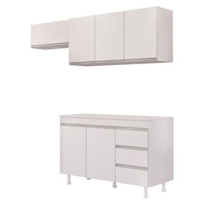 Cozinha Planejada Lux 3 Peças 100%mdf Com Balcão Gabinete Tampo 120cm 3 Gavetas Branco - Desk Design