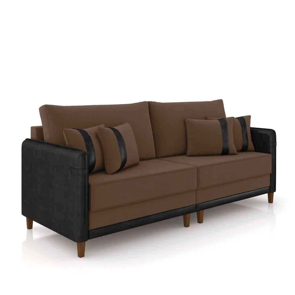 Sofá 3 Lugares Living 192cm Pé Madeira Valença Pto/veludo Marrom K01 - D\`rossi
