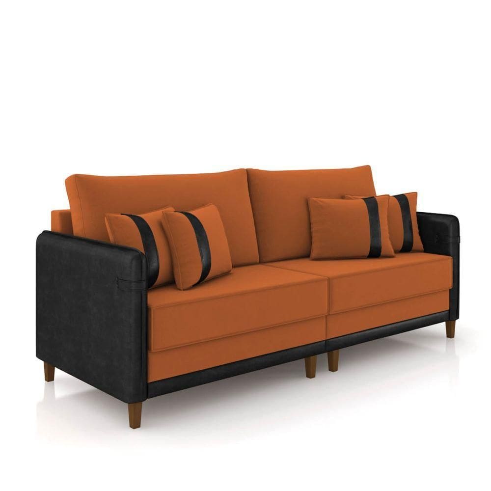 Sofá 3 Lugares Living 212cm Pé Madeira Valença Pto/veludo K01 - D\`rossi Cor Terracota