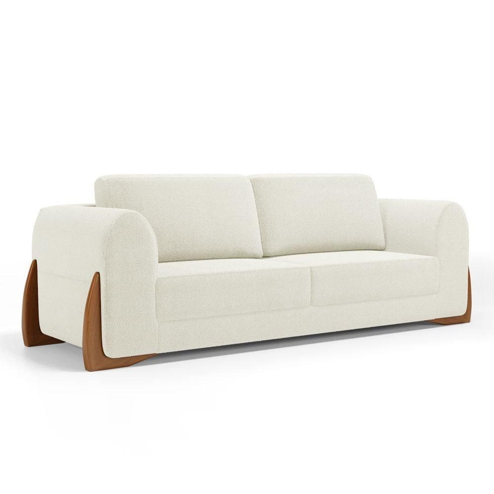 Sofá Living Bloom 160cm 02 Lugares Com Pés De Madeira Bouclê Off White - Desk Design
