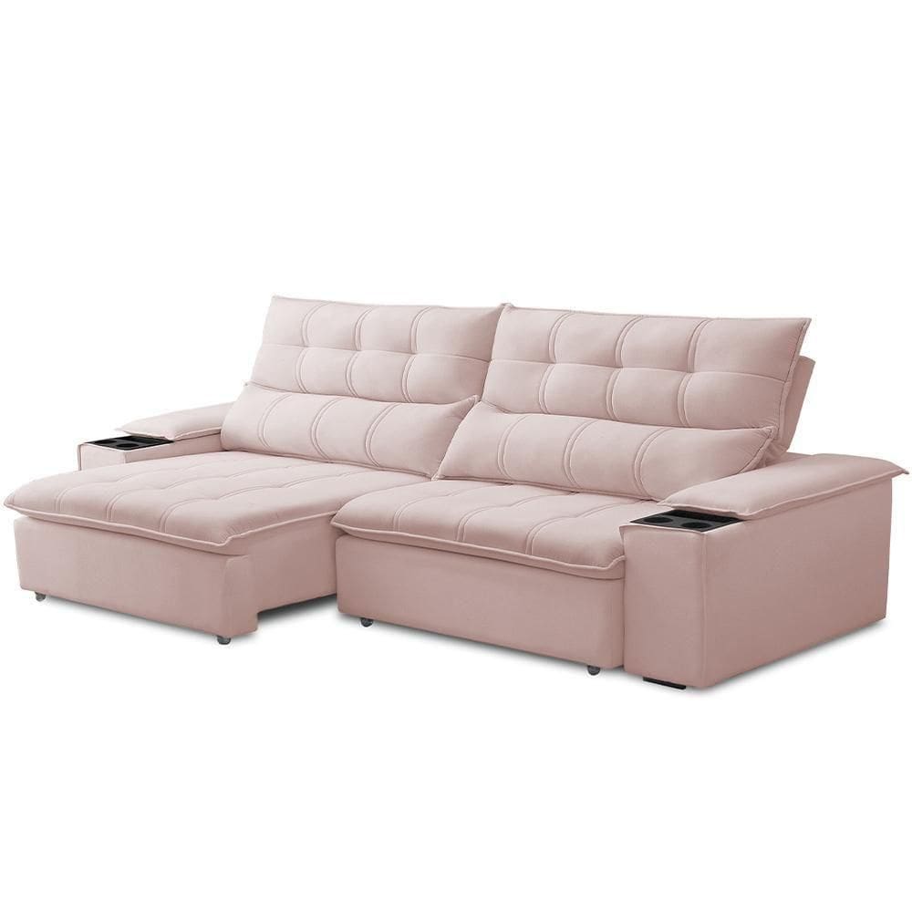 Sofá Retrátil Reclinável Living 230cm ártico F04 Veludo Rosê