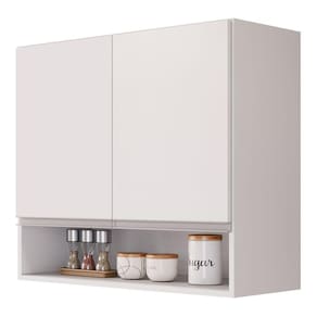 Armário Aéreo Multiuso Lux 80cm 100%mdf 02 Portas Com Nicho Integrado Branco - Desk Design
