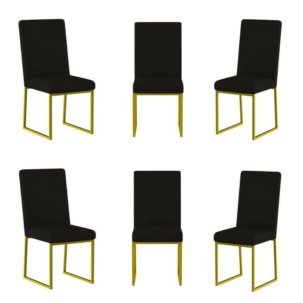 Kit 6 Cadeiras Estofadas Base De Ferro Para Mesa De Jantar Preto