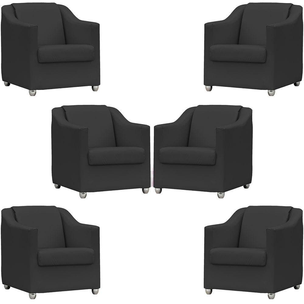 Kit 6 Poltronas Mila Corino Cores Pé De Plástico Cromado - Preto Corino