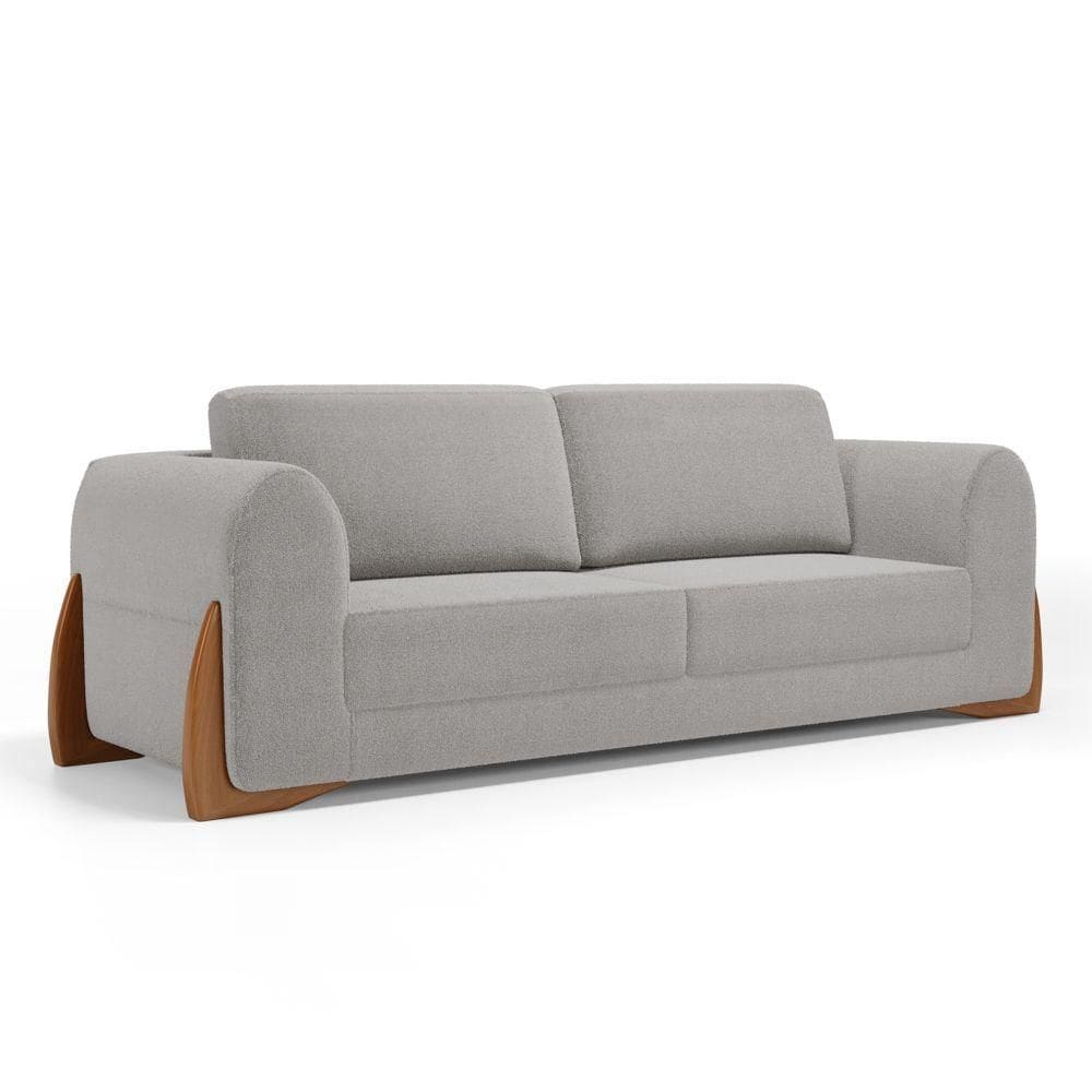 Sofá Living Bloom 180cm 02 Lugares Com Pés De Madeira Bouclê Cinza - Desk Design